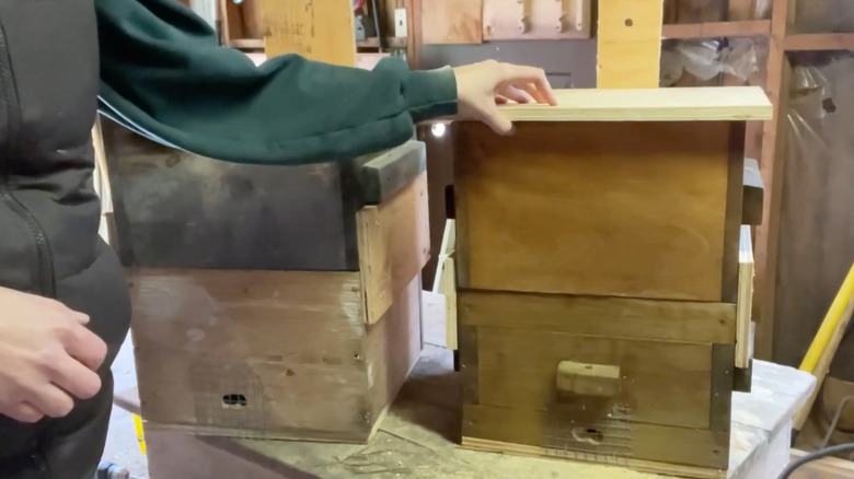 Two Warre hives ready for hanging