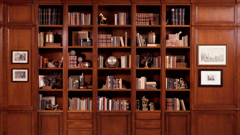 A large cherry wood bookcase.