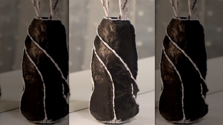 Close up of finished DIY vase with egg cartons