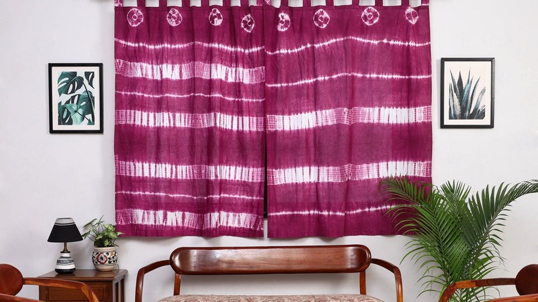 Shibori curtains adorn a living room window