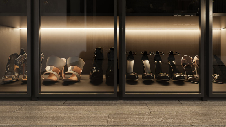 Heels shoes displayed in a cabinet
