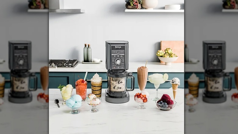 A ice cream maker appliance sitting on a kitchen countertop