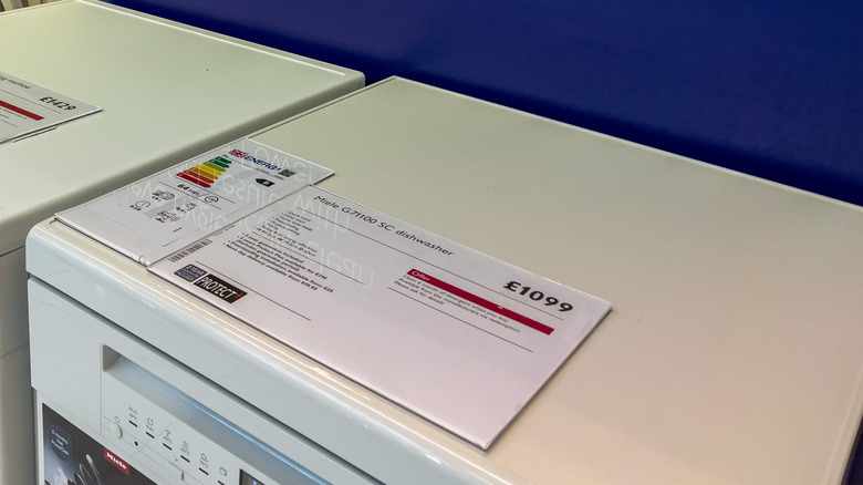 Energy rating label on a washing machine