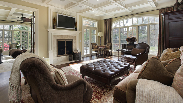 Living room with leather ottoman 
