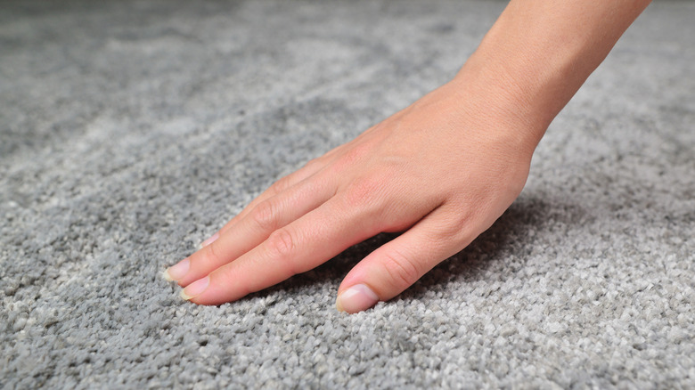 Touching a gray carpet