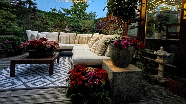 Backyard deck with lights