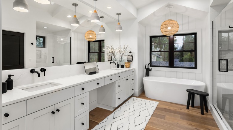 bathroom with wood floors