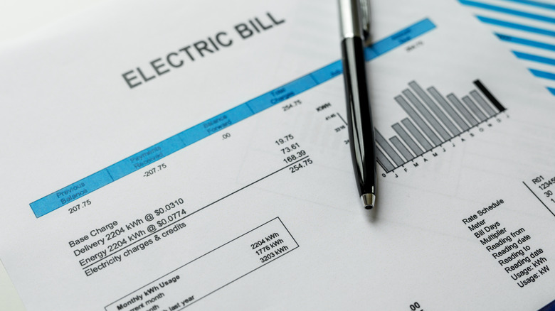 A close-up of a pen resting on an electric bill