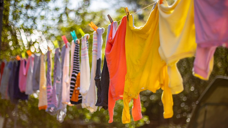 colorful laundry hanging on clothesline
