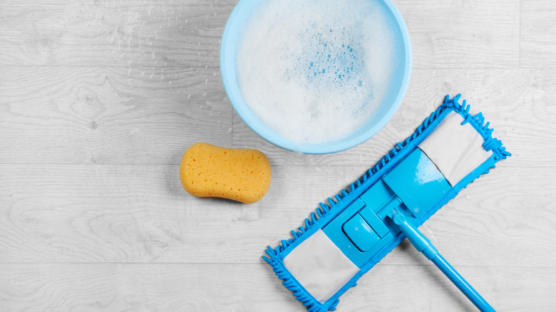 Mop next to soapy water