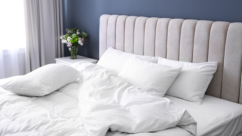 bed with white comforter set