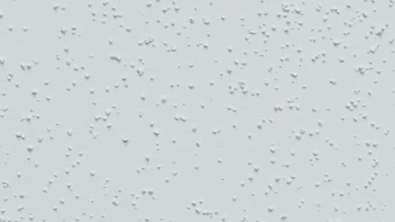 Close look at tiny sand particles dotting spray sand ceiling