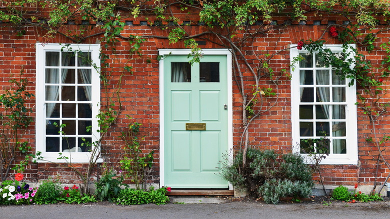 Mint green front door