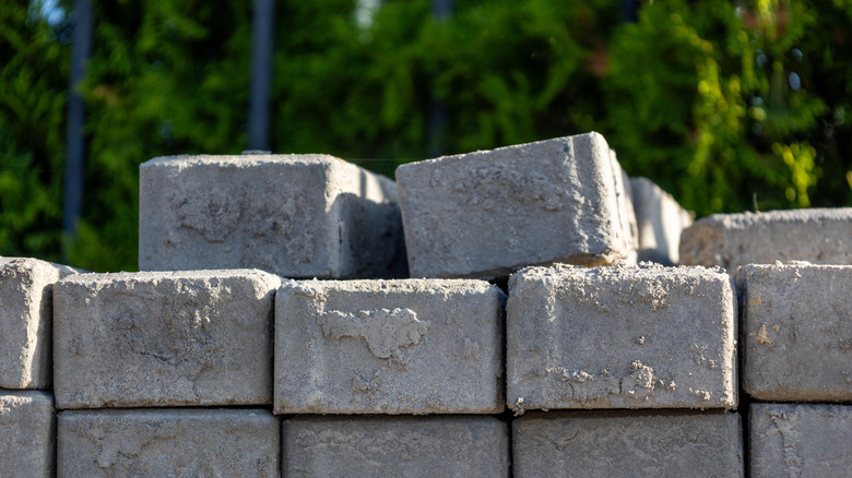 a pile of concrete blocks