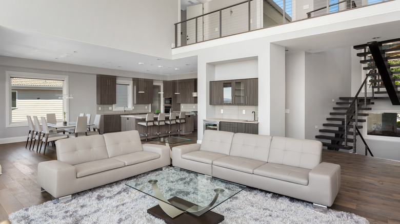 loft living room with stairs