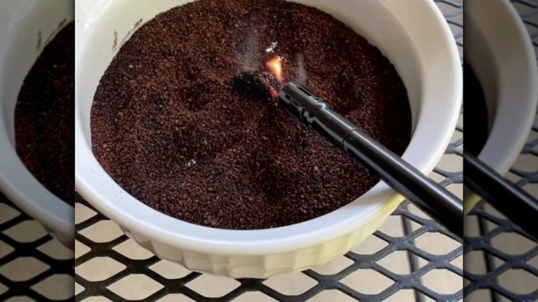 Coffee grounds burning to repel mosquitos