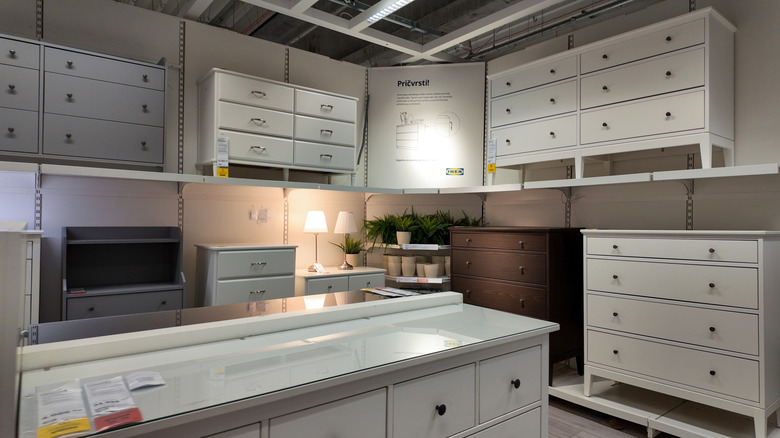 ikea showroom of white dressers