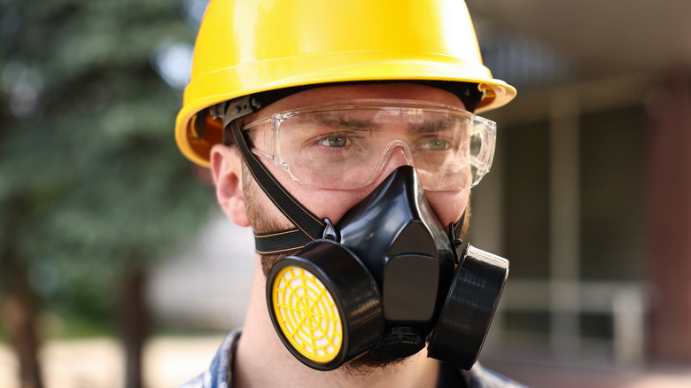 Man wearing a respirator