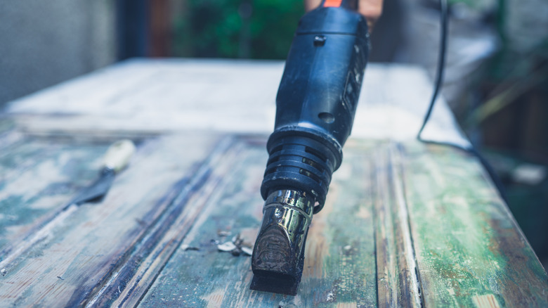Removing paint with a heat gun