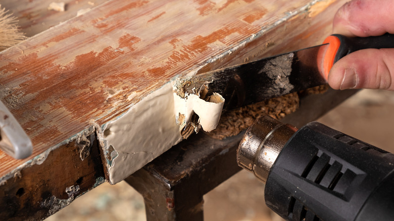 Removing paint with a heat gun