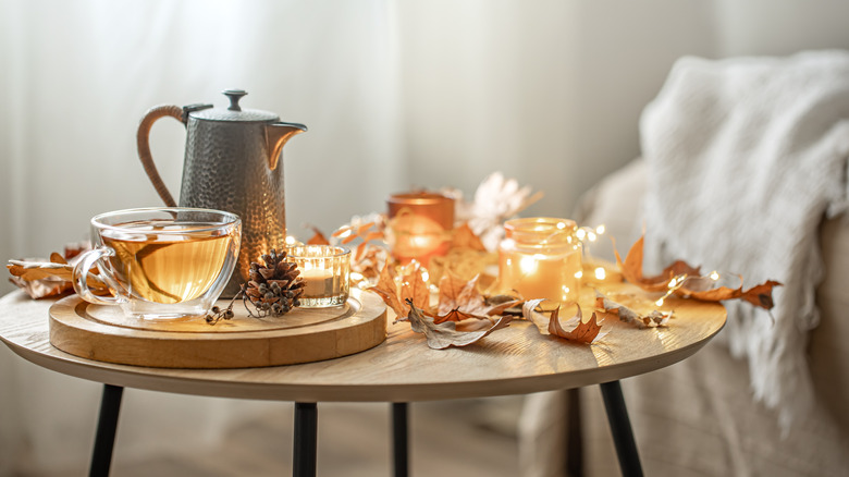 bedroom with fall candles