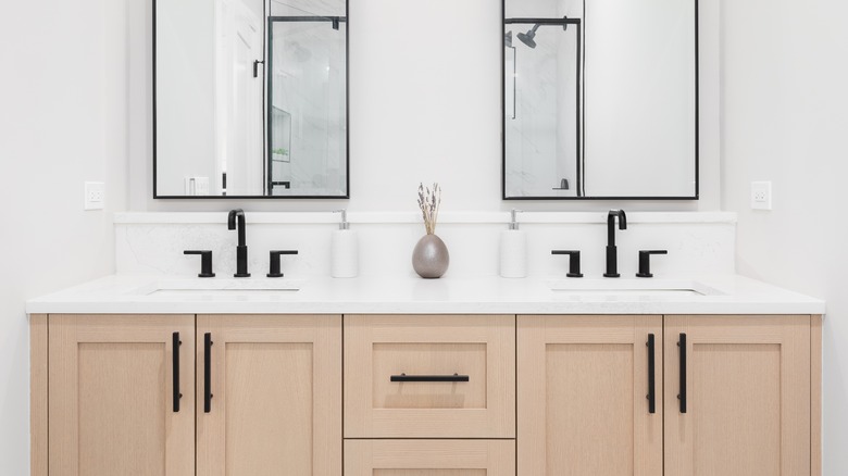 Bathroom with wooden vanity 