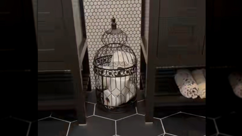 toilet paper in a bird cage
