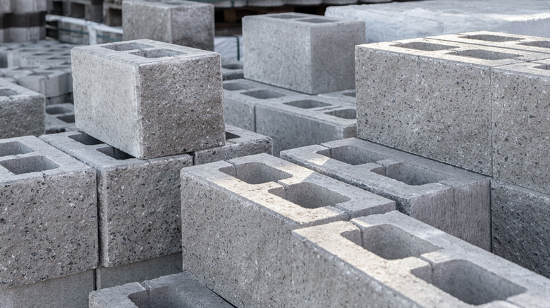 A pile of cinder blocks stacked neatly