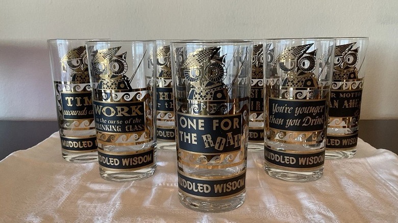 A set of Georges Briard "Muddled Wisdom" highball glasses