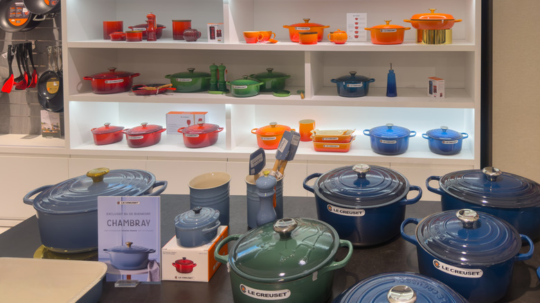 Products on Le Crueset store shelves