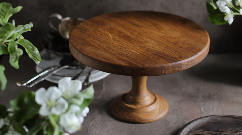 a wooden cake stand
