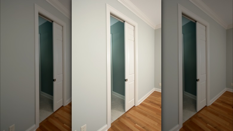 Close up of pocket door on bathroom.