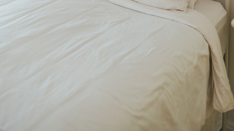 Thin white metal bed frame