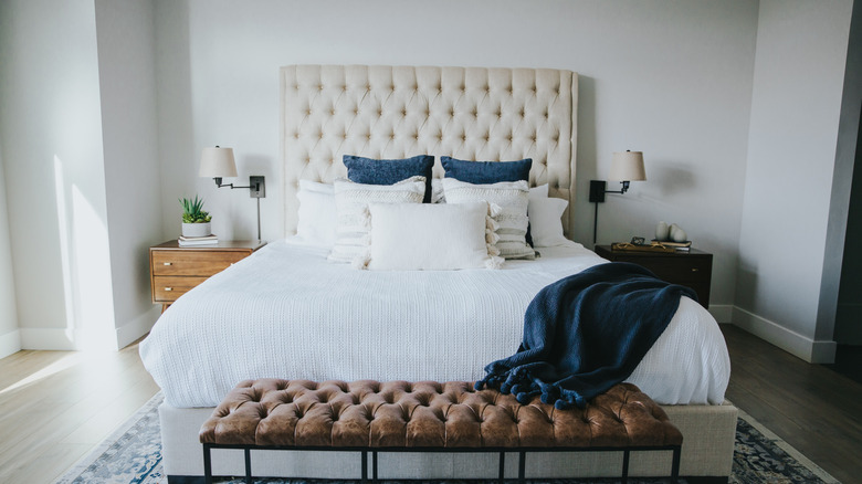 Tall headboard in bedroom