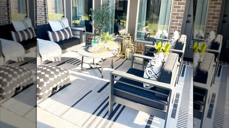 Colorful seating arrangement on patio