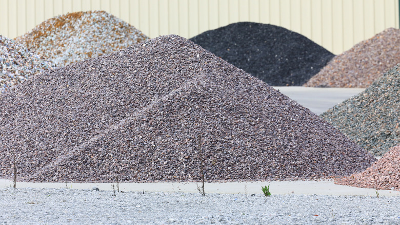 Piles of various types of gravel
