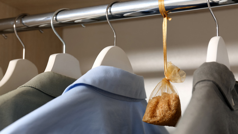 Scent sachet hanging in closet