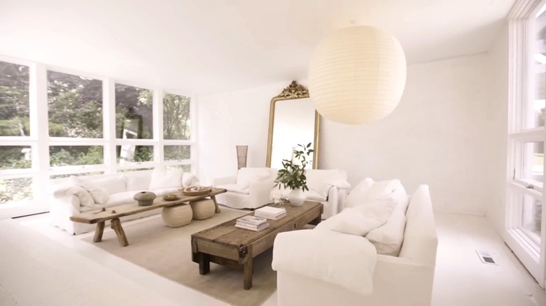 A white minimalist modern living room.