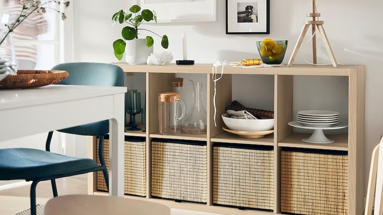 IKEA KALLAX shelf with decor in ever cubby