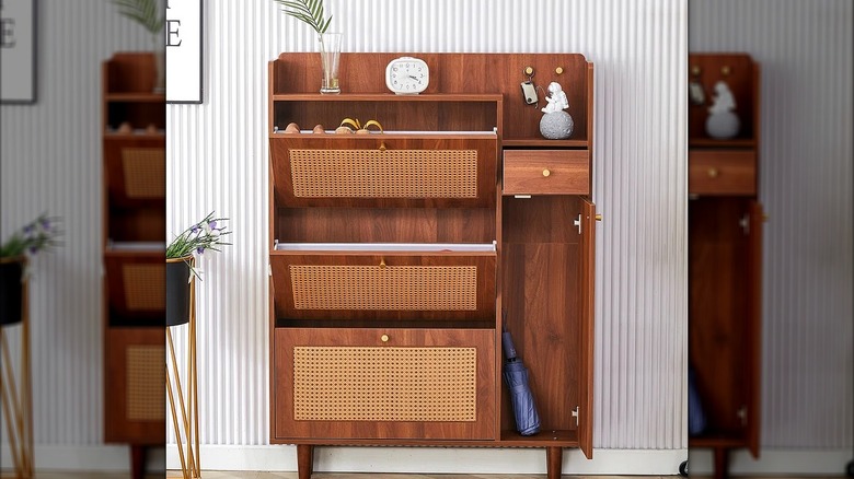 Japanese storage cabinet with opened cabinets