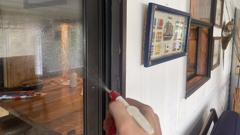Spraying a sliding glass door