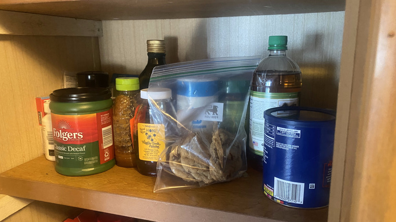 A glimpse into my pantry where cookies are sealed up to keep out of reach of ants
