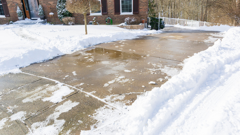 Icy driveway in winter
