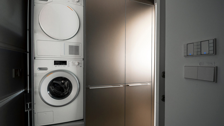 White stacked washer and dryer