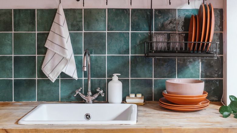 A porcelain kitchen sink