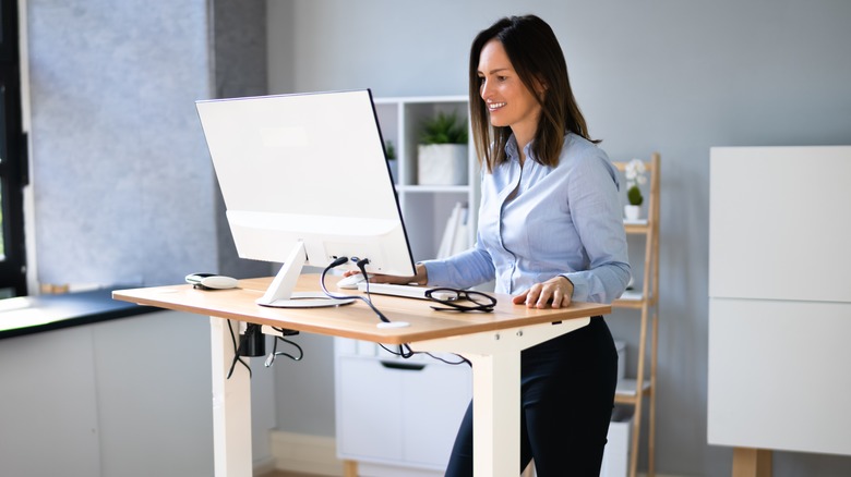 Person working from standing desk