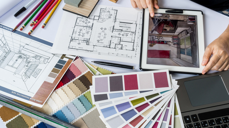 paint colors, floor plans, and designs on table