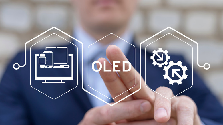 A person using a virtual touch screen to press the OLED button