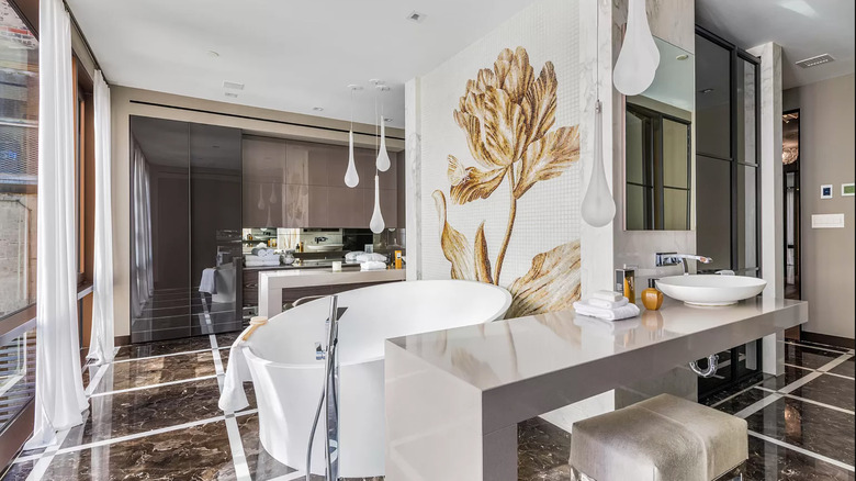 bathroom with art details