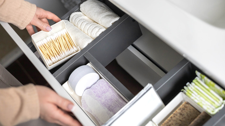 Bathroom toiletries in a drawer